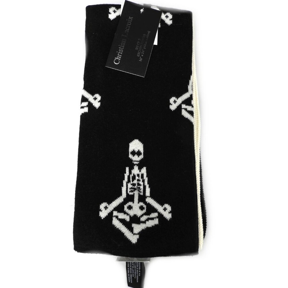 NWT Christian Lacroix Halloween Yoga Skeletons Kitchen Towels Set of 3 Black